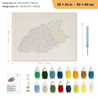 Purple Grapes punch needle kit, 20 × 24 in (50 × 60 cm): canvas size and kit contents