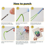 Six steps showing how to thread and use the punch needle