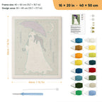 Purple Umbrella Ghost punch needle kit, 16 × 20 in (40 × 50 cm): canvas size and kit contents