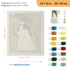 Purple Umbrella Ghost punch needle kit, 20 × 24 in (50 × 60 cm): canvas size and kit contents