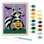 Raccoon Trick-or-Treater punch needle kit: finished canvas with threads, punch needle and threader