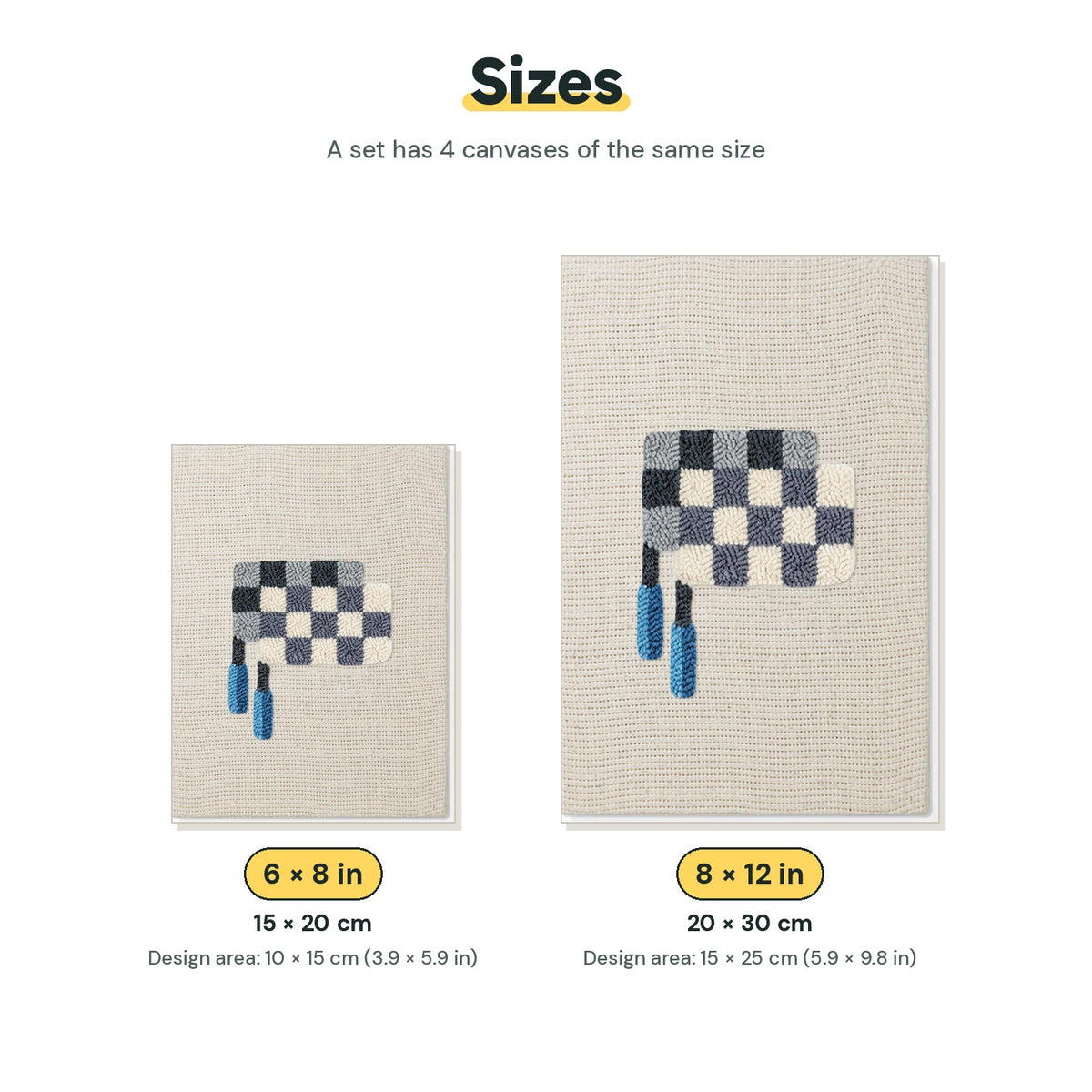 Size chart for the two mini canvas sizes: 6 x 8 in and 8 x 12 in