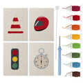 Race Day Gear mini punch needle kit set: four finished canvases with threads, punch needle and threader