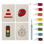 Race Day Gear mini punch needle kit set: four finished canvases with threads, punch needle and threader