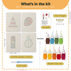 What is in the Race Day Gear set: 4 printed canvases, punch needle, threader, threads, color guide and 4 sets of hangers (6 × 8 in (15 × 20 cm) each)