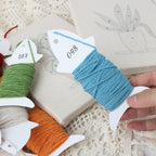 Numbered thread bobbins from a punch needle kit