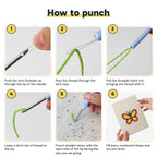 Six steps showing how to thread and use the punch needle