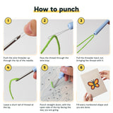 Six steps showing how to thread and use the punch needle