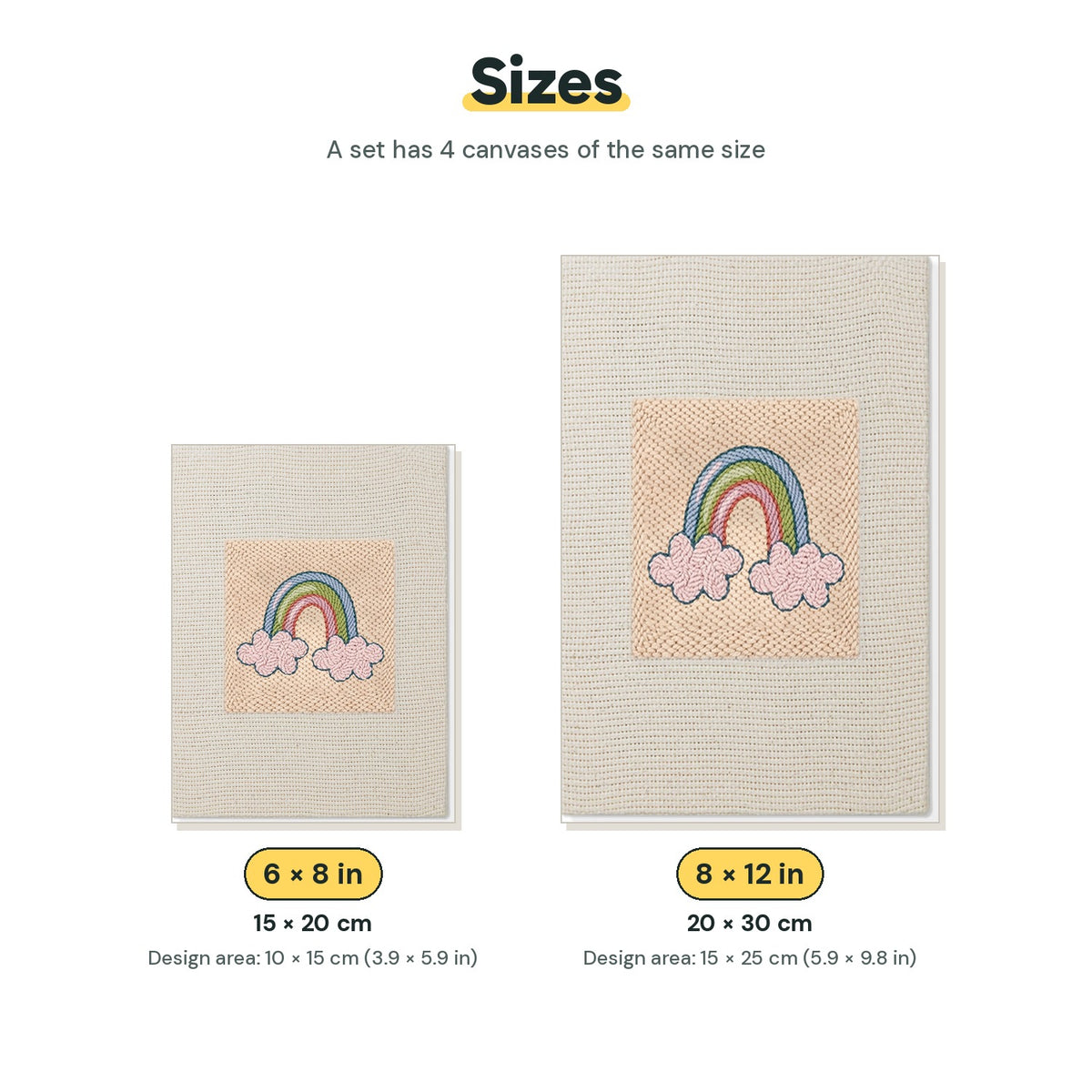 Size chart for the two mini canvas sizes: 6 x 8 in and 8 x 12 in