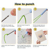 Six steps showing how to thread and use the punch needle