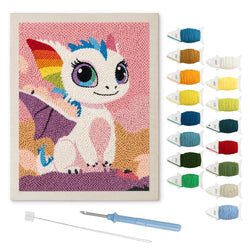 Rainbow Baby Dragon punch needle kit: finished canvas with threads, punch needle and threader
