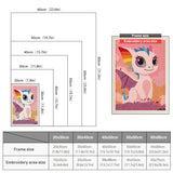 Size chart for punch needle kits from 20 x 30 cm to 60 x 80 cm