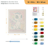 Rainbow Baby Dragon punch needle kit, 12 × 16 in (30 × 40 cm): canvas size and kit contents