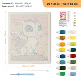 Rainbow Baby Dragon punch needle kit, 20 × 24 in (50 × 60 cm): canvas size and kit contents