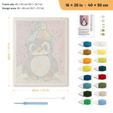 Rainbow Beanie Penguin punch needle kit, 16 × 20 in (40 × 50 cm): canvas size and kit contents