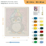 Rainbow Beanie Penguin punch needle kit, 20 × 24 in (50 × 60 cm): canvas size and kit contents