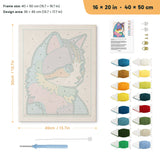 Rainbow Patchwork Cat punch needle kit, 16 × 20 in (40 × 50 cm): canvas size and kit contents