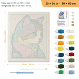 Rainbow Patchwork Cat punch needle kit, 20 × 24 in (50 × 60 cm): canvas size and kit contents