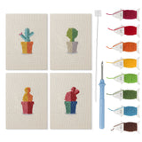 Rainbow Pot Cacti mini punch needle kit set: four finished canvases with threads, punch needle and threader