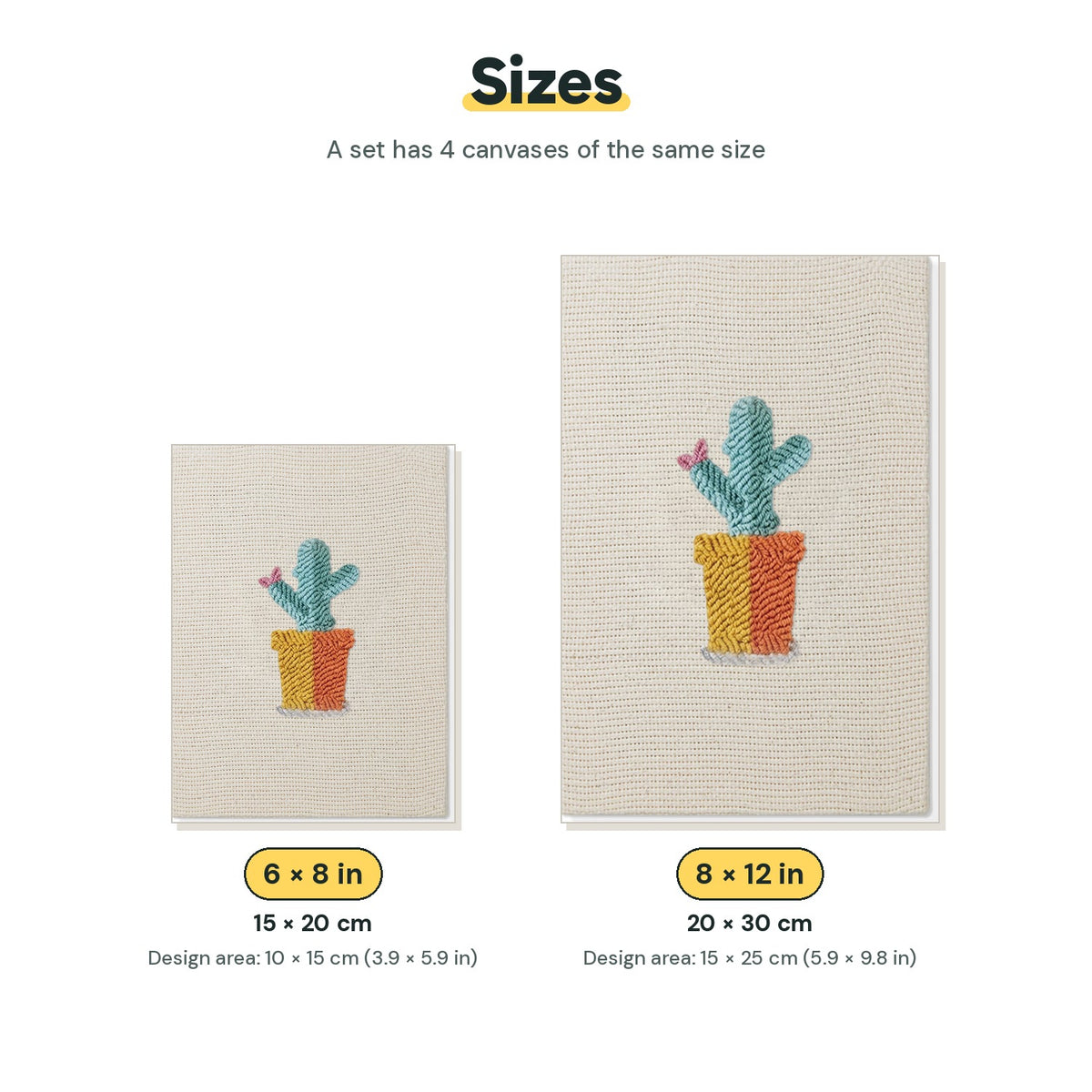 Size chart for the two mini canvas sizes: 6 x 8 in and 8 x 12 in