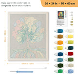 Rainbow Roots Tree punch needle kit, 20 × 24 in (50 × 60 cm): canvas size and kit contents