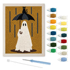Rainy Day Ghost punch needle kit: finished canvas with threads, punch needle and threader