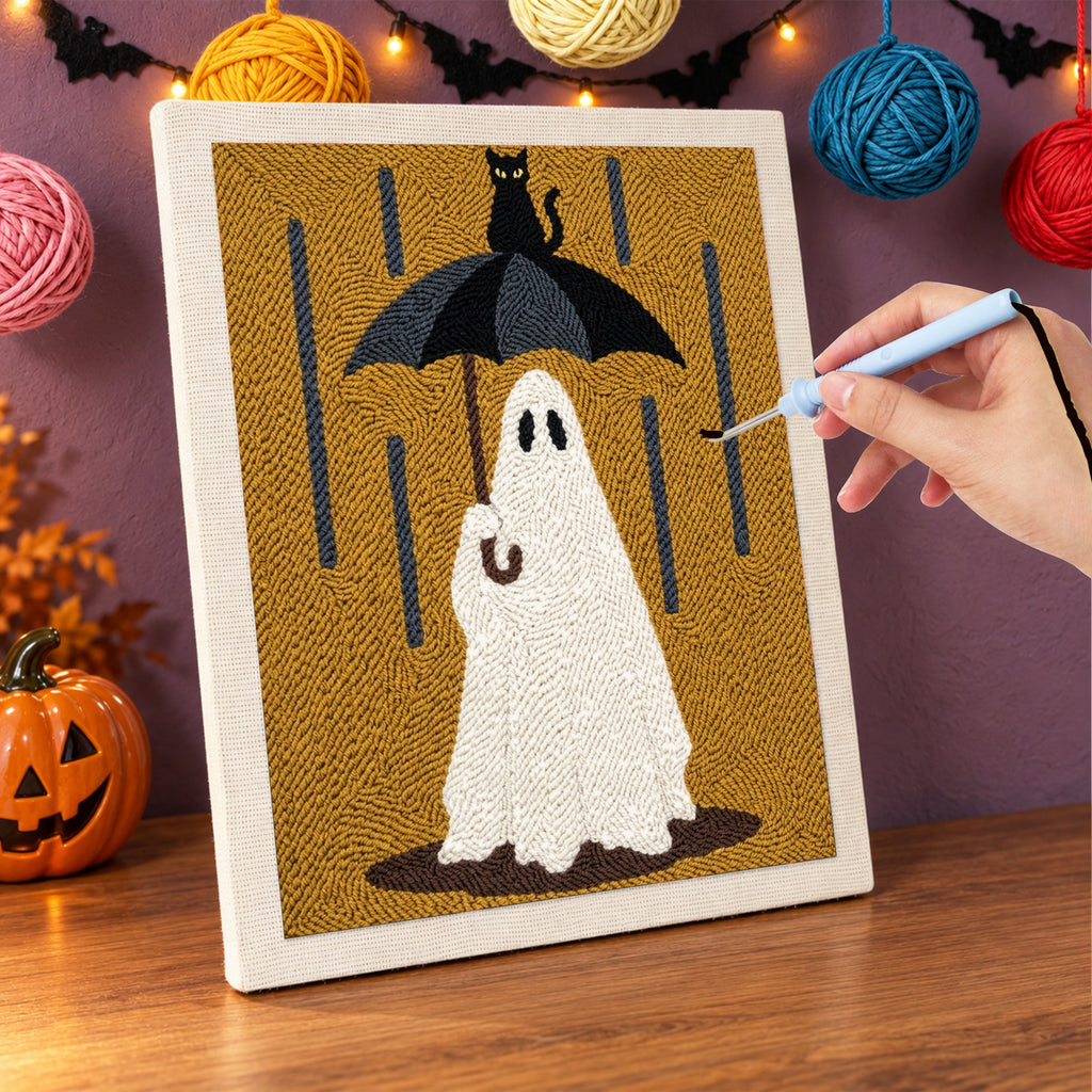 Punching the Rainy Day Ghost design with the punch needle