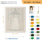 Rainy Day Ghost punch needle kit, 16 × 20 in (40 × 50 cm): canvas size and kit contents