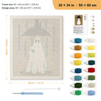 Rainy Day Ghost punch needle kit, 20 × 24 in (50 × 60 cm): canvas size and kit contents