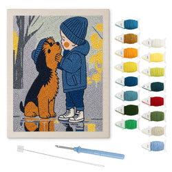Rainy Day Pals punch needle kit: finished canvas with threads, punch needle and threader