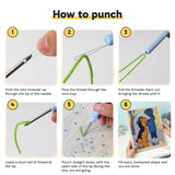 Six steps showing how to thread and use the punch needle