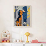 Finished Rainy Day Pals punch needle canvas on a wall