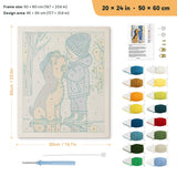 Rainy Day Pals punch needle kit, 20 × 24 in (50 × 60 cm): canvas size and kit contents