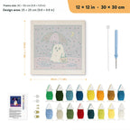 Rainy Night Ghost punch needle kit, 12 × 12 in (30 × 30 cm): canvas size and kit contents