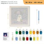 Rainy Night Ghost punch needle kit, 16 × 16 in (40 × 40 cm): canvas size and kit contents