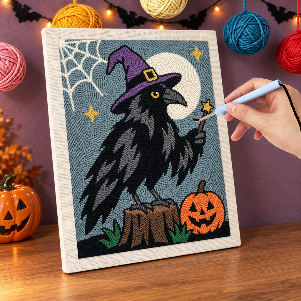 Punching the Raven Wizard design with the punch needle