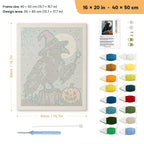 Raven Wizard punch needle kit, 16 × 20 in (40 × 50 cm): canvas size and kit contents
