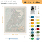 Raven Wizard punch needle kit, 20 × 24 in (50 × 60 cm): canvas size and kit contents