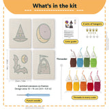 What is in the Reaper and Bat set: 4 printed canvases, punch needle, threader, threads, color guide and 4 sets of hangers (6 × 8 in (15 × 20 cm) each)