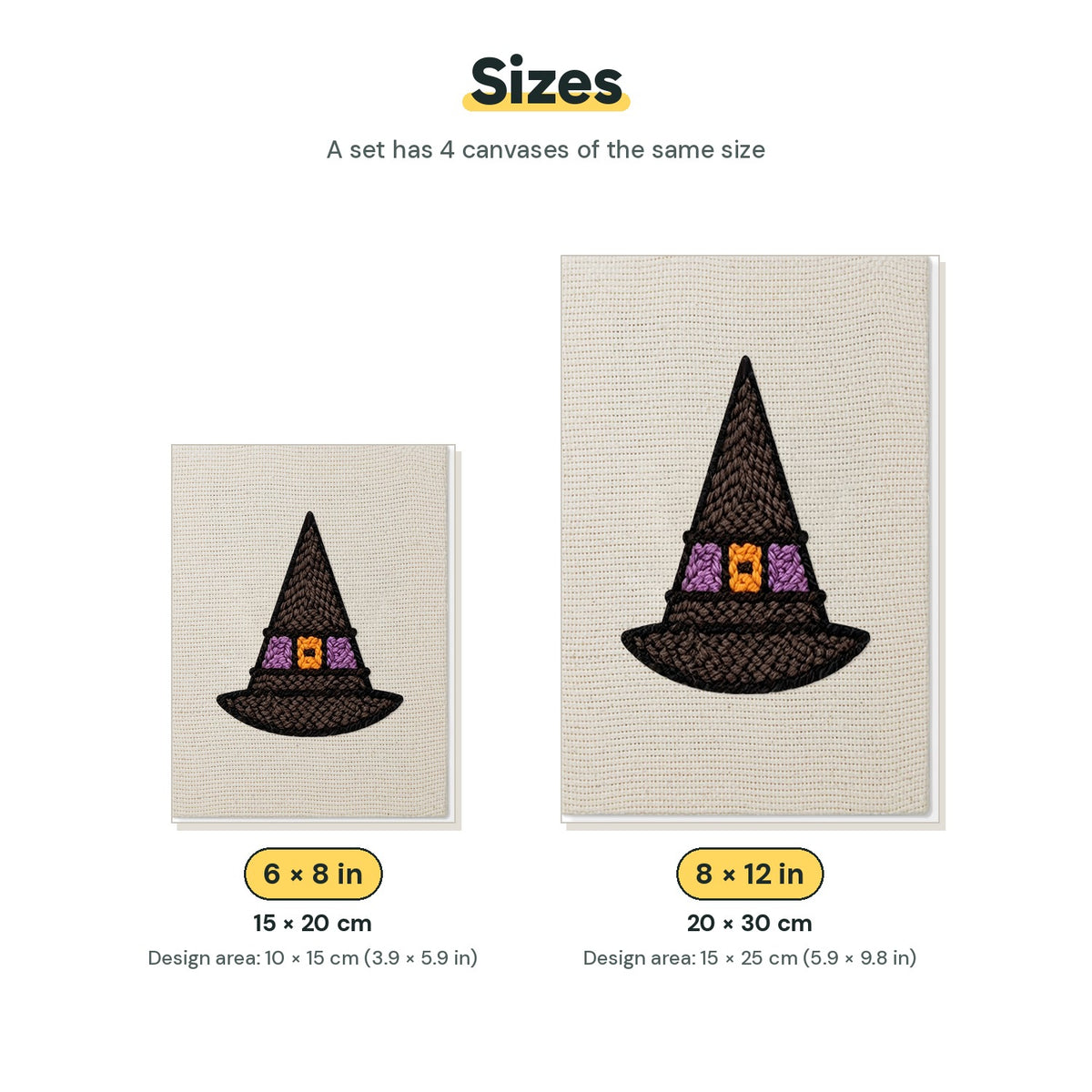 Size chart for the two mini canvas sizes: 6 x 8 in and 8 x 12 in