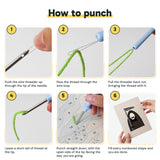 Six steps showing how to thread and use the punch needle