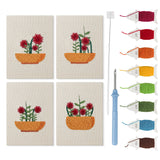 Red Bloom Bowls mini punch needle kit set: four finished canvases with threads, punch needle and threader