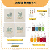 What is in the Red Bloom Bowls set: 4 printed canvases, punch needle, threader, threads, color guide and 4 sets of hangers (6 × 8 in (15 × 20 cm) each)