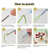 Six steps showing how to thread and use the punch needle