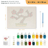 Red Blossom Bonsai punch needle kit, 16 × 20 in (40 × 50 cm): canvas size and kit contents