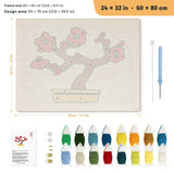 Red Blossom Bonsai punch needle kit, 24 × 32 in (60 × 80 cm): canvas size and kit contents