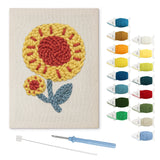 Red Center Sunflower punch needle kit: finished canvas with threads, punch needle and threader