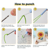 Six steps showing how to thread and use the punch needle
