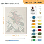 Red Cloak Witch punch needle kit, 16 × 20 in (40 × 50 cm): canvas size and kit contents