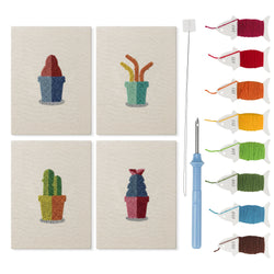 Red Cone Cacti mini punch needle kit set: four finished canvases with threads, punch needle and threader